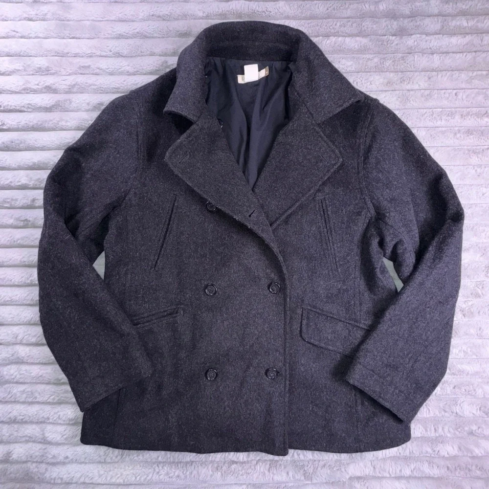 J. Crew Cashmere‎ Blend Wool Pea Coat Women's Medium Double Breasted Gray - Picture 8 of 11